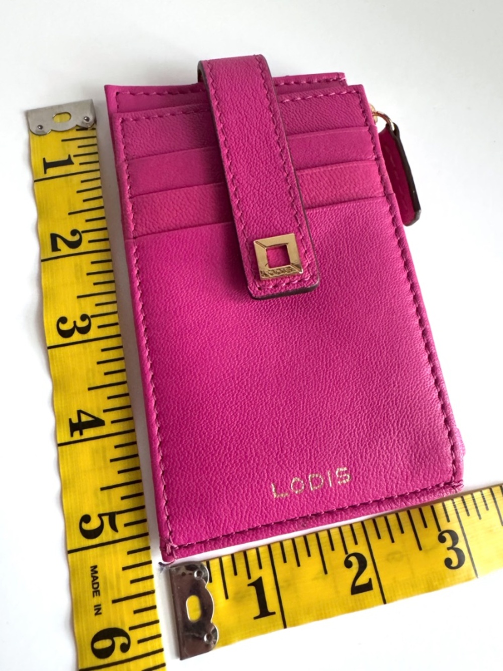 Lodis Julia Short Stacker Leather Card Case with Zipper in Hot Pink - Picture 9 of 9